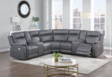 Gray Faux Leather Reclining Curved Corner Sectional With Console