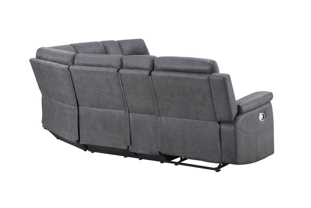 Gray Faux Leather Reclining Curved Corner Sectional With Console