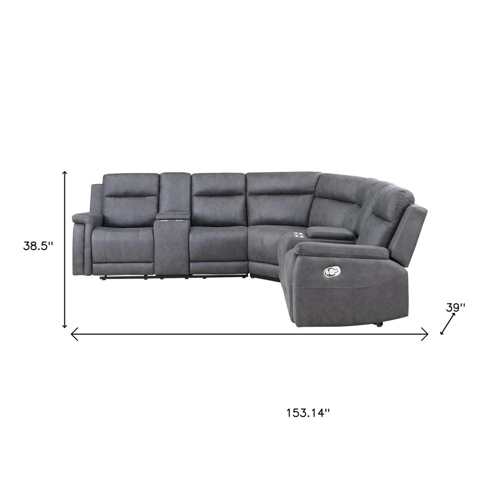 Gray Faux Leather Reclining Curved Corner Sectional With Console