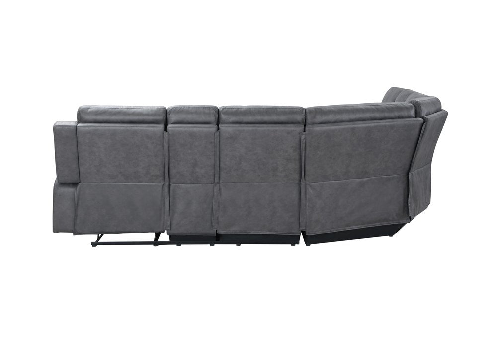 Gray Faux Leather Reclining Curved Corner Sectional With Console