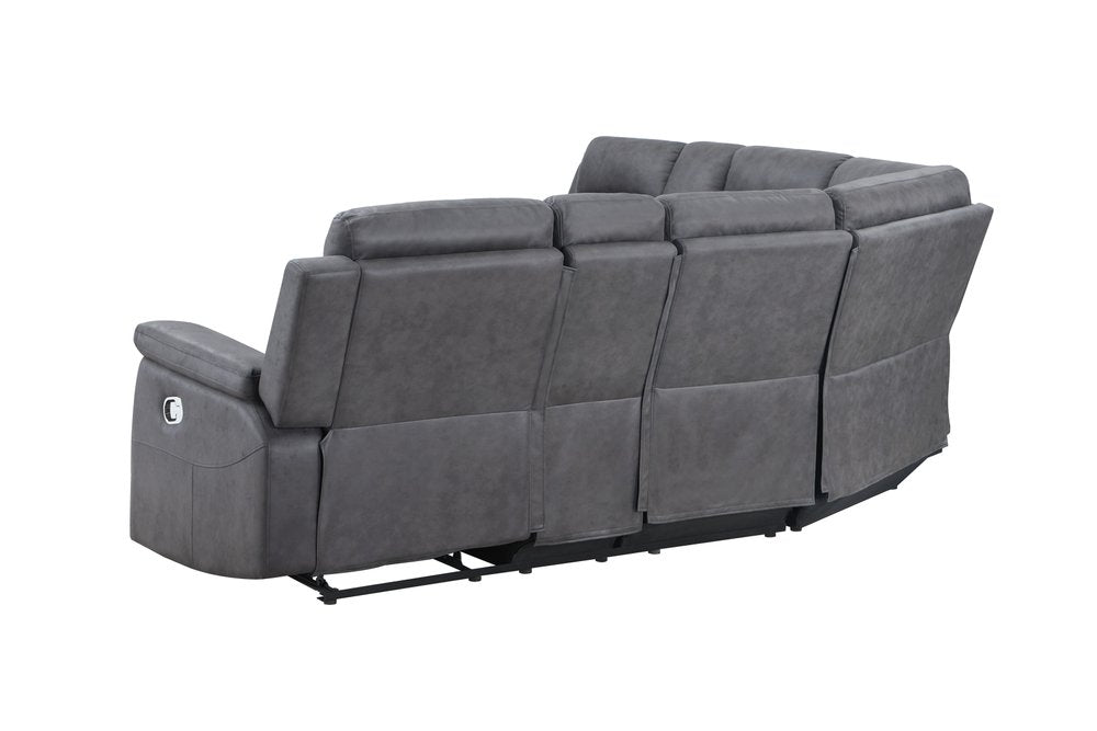 Gray Faux Leather Reclining Curved Corner Sectional With Console
