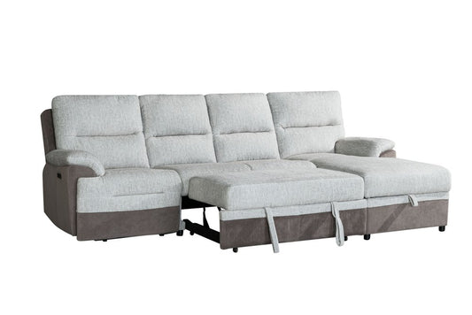 Beige And Brown Fabric Sleeper L Shaped Three Piece Sofa and Storage Chaise Sectional