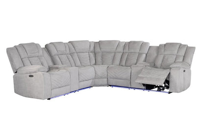 Light Gray Fabric Power Reclining Curved Corner Sectional With Console
