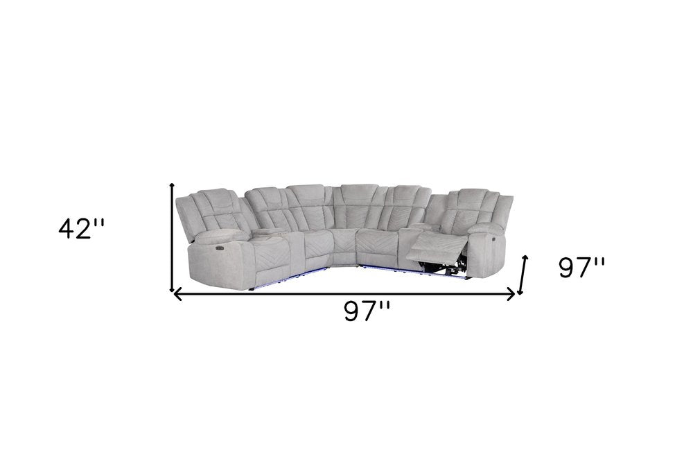 Light Gray Fabric Power Reclining Curved Corner Sectional With Console