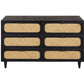 56" Black And Natural Solid Wood And Rattan Six Drawer Double Dresser