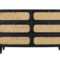 56" Black And Natural Solid Wood And Rattan Six Drawer Double Dresser