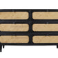 56" Black And Natural Solid Wood And Rattan Six Drawer Double Dresser