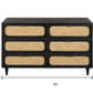 56" Black And Natural Solid Wood And Rattan Six Drawer Double Dresser