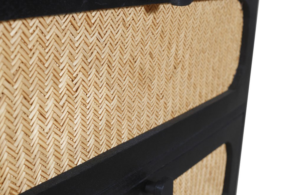 56" Black And Natural Solid Wood And Rattan Six Drawer Double Dresser
