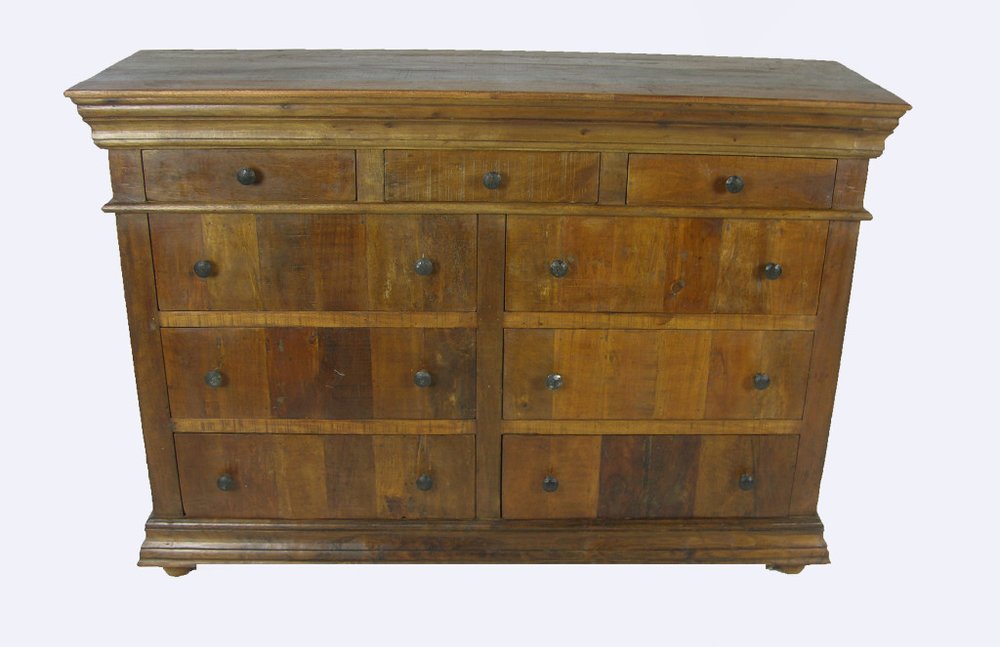 60" Brown Reclaimed Wood Nine Drawer Double Dresser