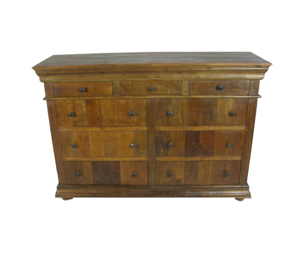 60" Brown Reclaimed Wood Nine Drawer Double Dresser