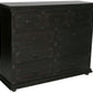 60" Dark Brown Carved Scrollwork Solid Wood Nine Drawer Double Dresser