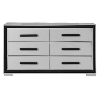 60" Gray And Black Wood Six Drawer Double Dresser