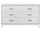 63" White And Silver Faux Crystal Bling Wood Six Drawer Double Dresser