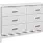 63" White And Silver Faux Crystal Bling Wood Six Drawer Double Dresser