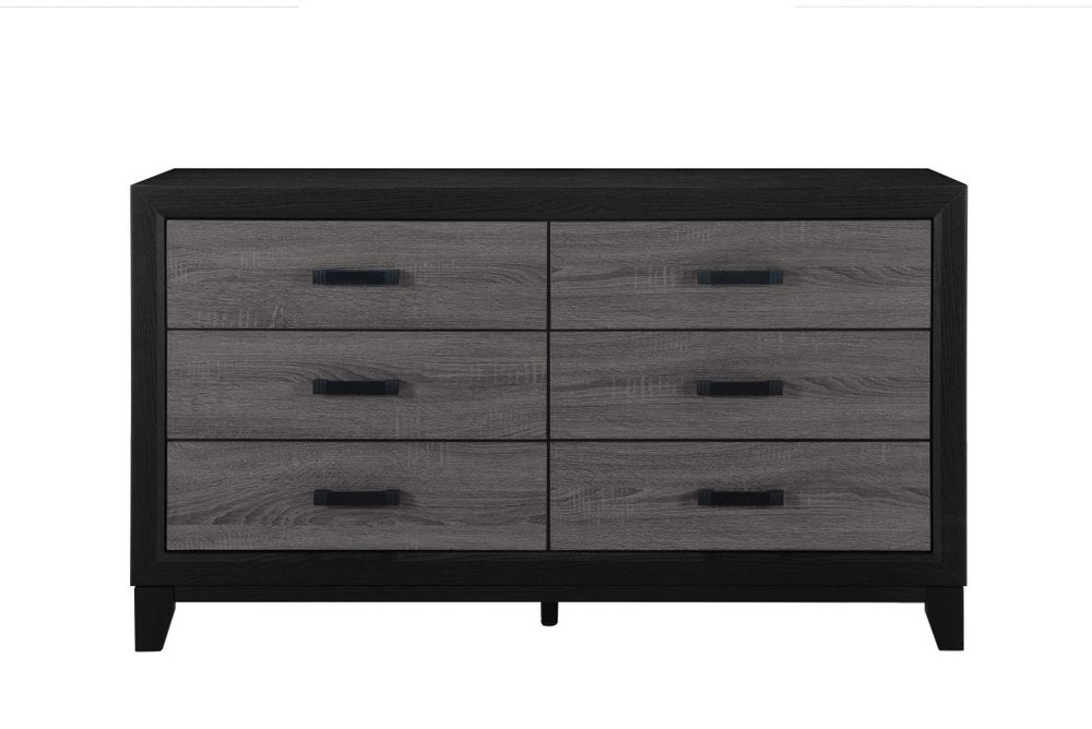 58" Black And Gray Wood Six Drawer Double Dresser
