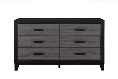 58" Black And Gray Wood Six Drawer Double Dresser
