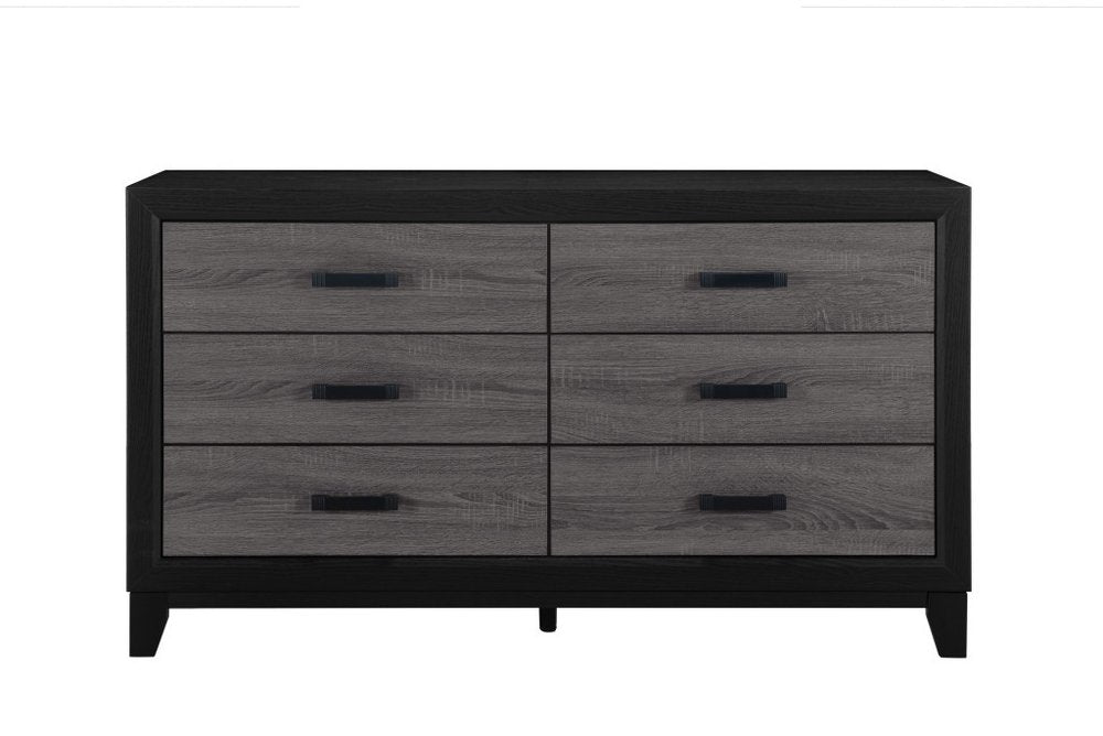 58" Black And Gray Wood Six Drawer Double Dresser