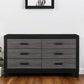 58" Black And Gray Wood Six Drawer Double Dresser