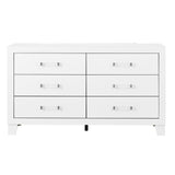 58" White Wood Six Drawer Double Dresser