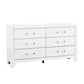 58" White Wood Six Drawer Double Dresser