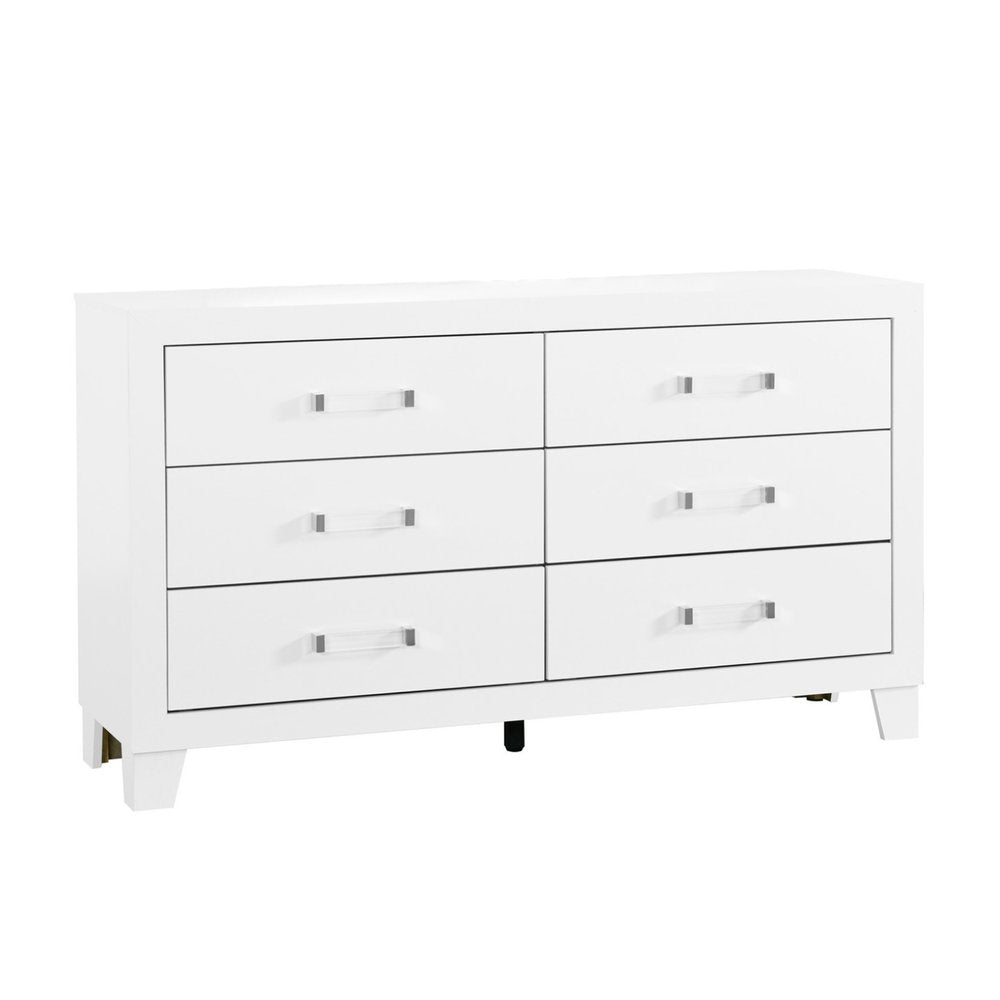58" White Wood Six Drawer Double Dresser