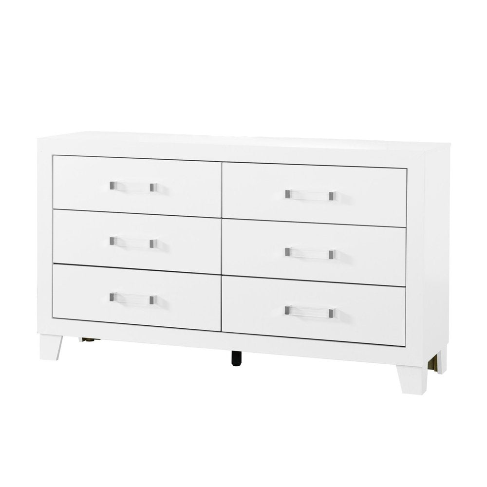 58" White Wood Six Drawer Double Dresser
