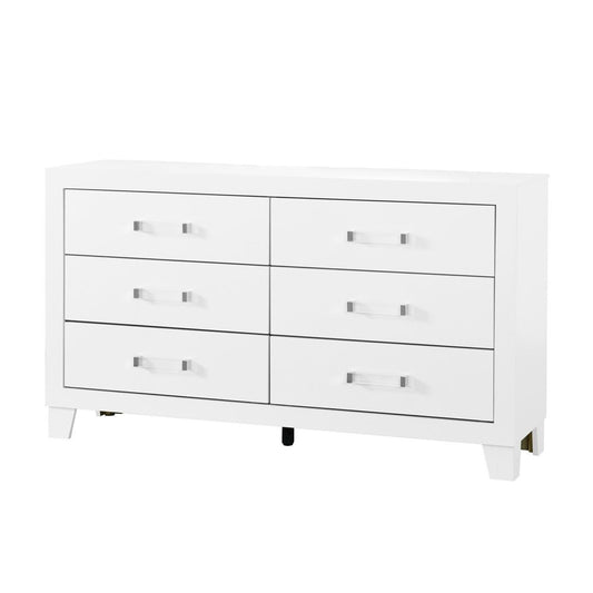 58" White Wood Six Drawer Double Dresser