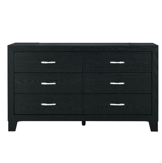 58" Black Wood Six Drawer Double Dresser