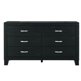 58" Black Wood Six Drawer Double Dresser