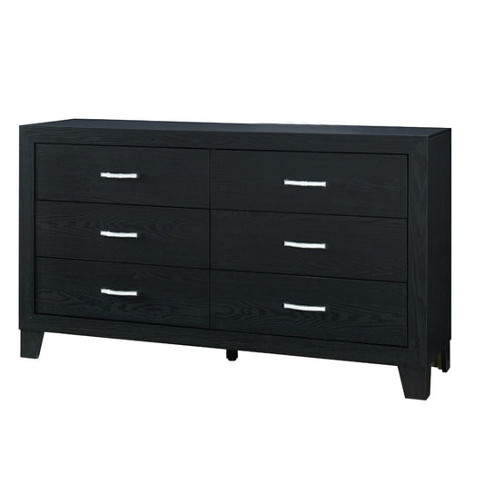 58" Black Wood Six Drawer Double Dresser