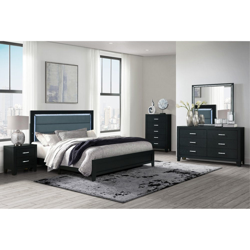 58" Black Wood Six Drawer Double Dresser