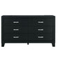 58" Black Wood Six Drawer Double Dresser