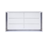 61" White Wood Lighted Six Drawer Double Dresser