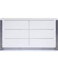 61" White Wood Lighted Six Drawer Double Dresser