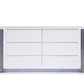 61" White Wood Lighted Six Drawer Double Dresser
