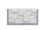 61" White Faux Marble And Wood Lighted Six Drawer Double Dresser