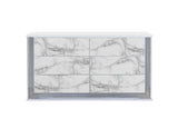 61" White Faux Marble And Wood Lighted Six Drawer Double Dresser