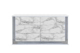 61" White Faux Marble And Wood Lighted Six Drawer Double Dresser