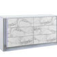 61" White Faux Marble And Wood Lighted Six Drawer Double Dresser