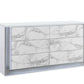 61" White Faux Marble And Wood Lighted Six Drawer Double Dresser