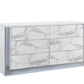 61" White Faux Marble And Wood Lighted Six Drawer Double Dresser