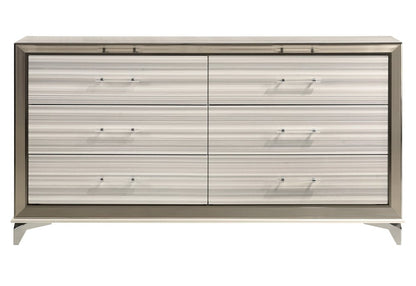 64" White And Silver Wood Six Drawer Double Dresser
