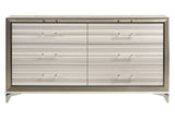 64" White And Silver Wood Six Drawer Double Dresser