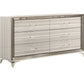 64" White And Silver Wood Six Drawer Double Dresser