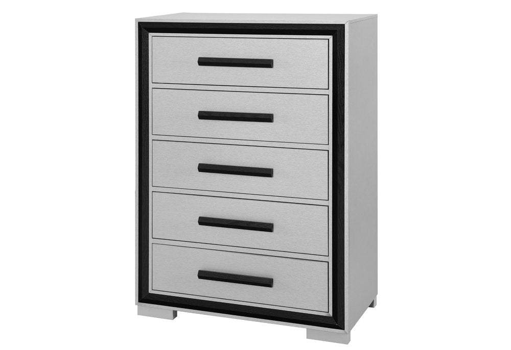 48" Gray And Black Wood Five Drawer Dresser