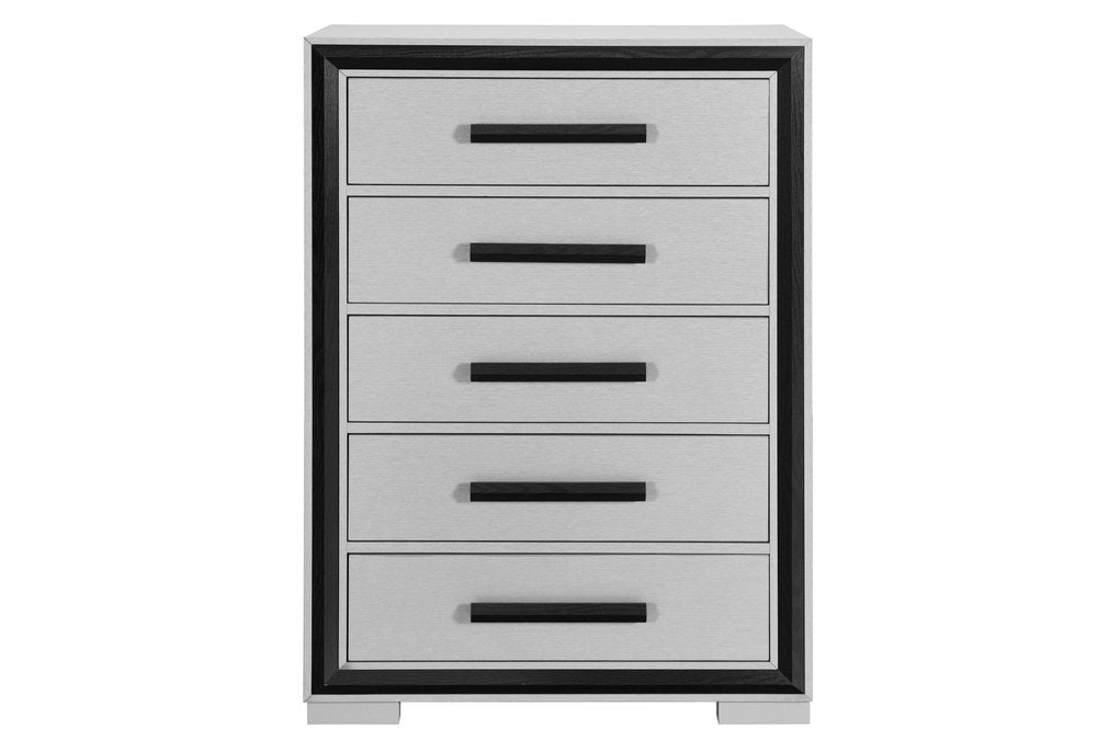 48" Gray And Black Wood Five Drawer Dresser