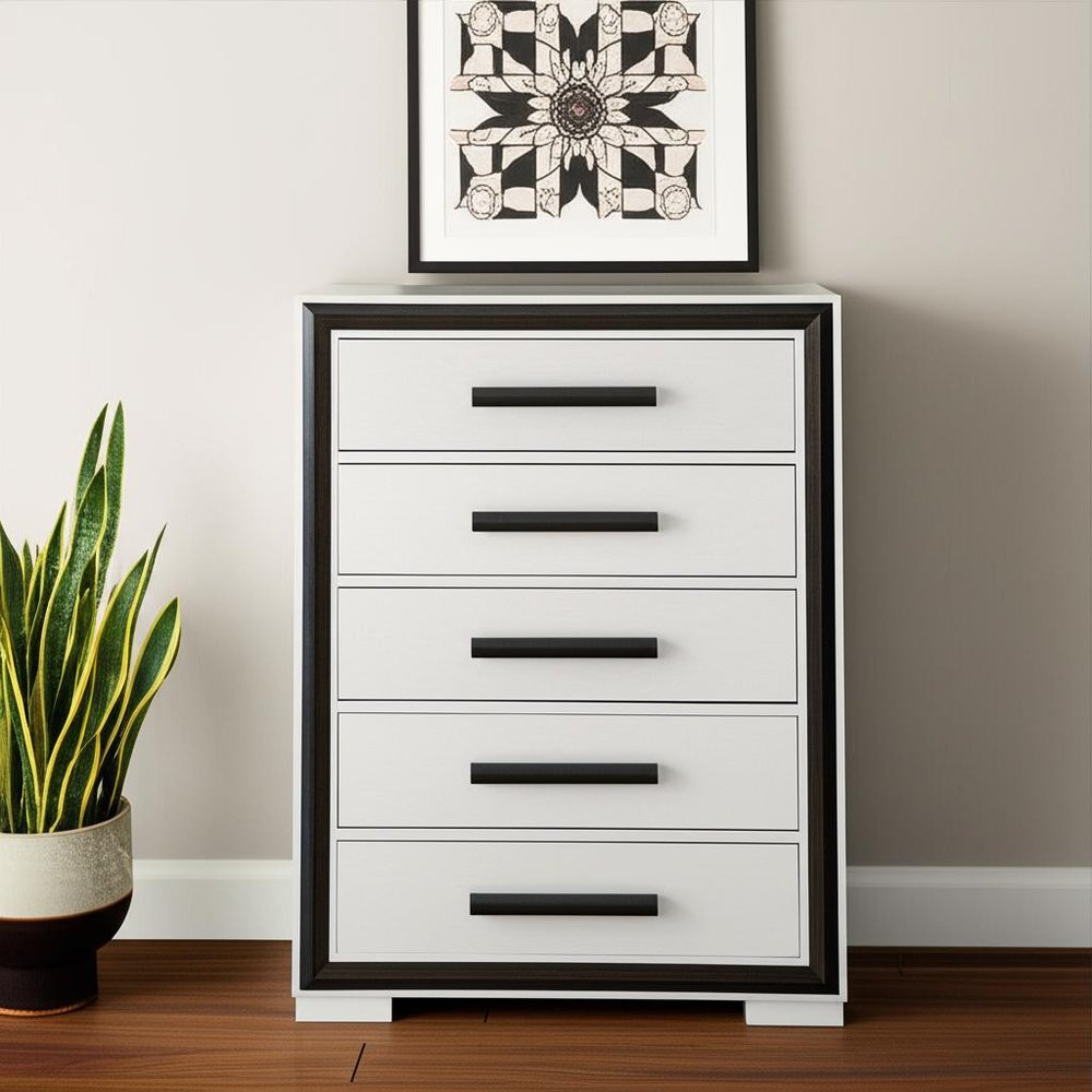 48" Gray And Black Wood Five Drawer Dresser