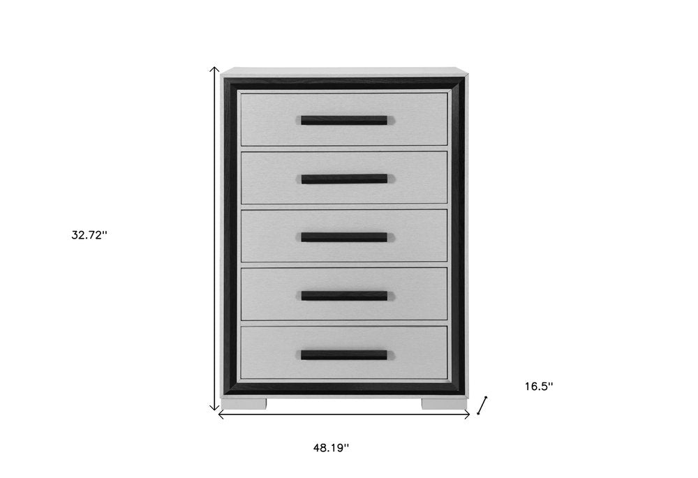 48" Gray And Black Wood Five Drawer Dresser