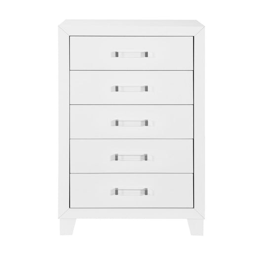 49" White Wood Five Drawer Dresser